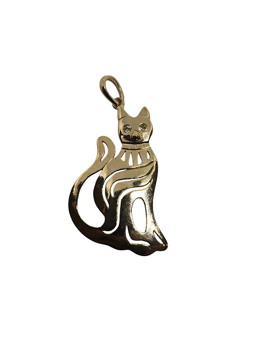 Pingente grande banhado a ouro  modelo gato