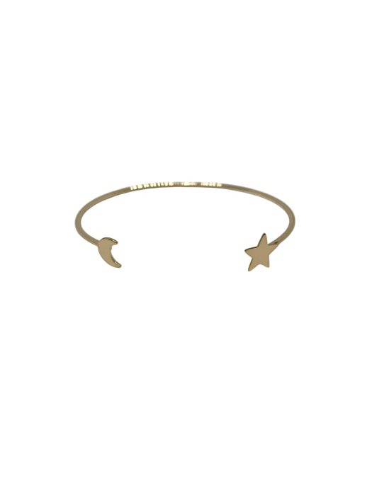 Bracelete banhado a ouro aberto com lua e estrela