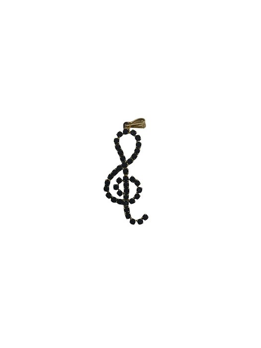 Pingente banhado a ouro Clave de Sol em strass preto