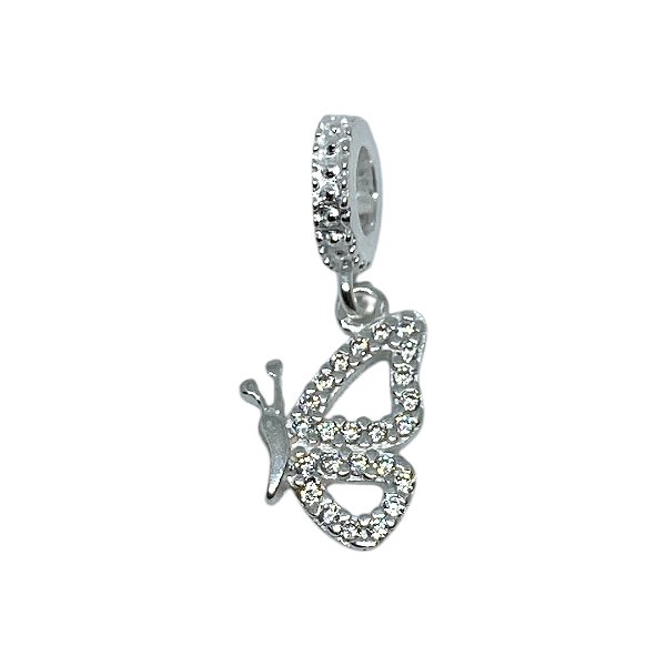 Berloque prata 925 borboleta cravejada com zircônias
