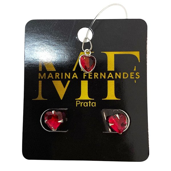 Conjunto prata 925 coração zircônia - Sem corrente