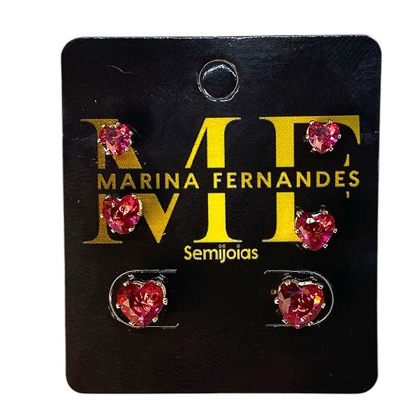 Trio coração zircônia, banhado ouro 18k