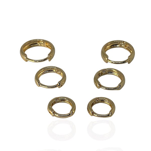 Trio de argolas click semijoia banhada em ouro 18k