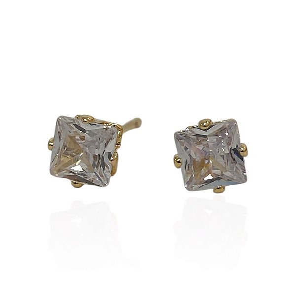 Brinco carré zirconia 5mm, banhado a ouro 18k