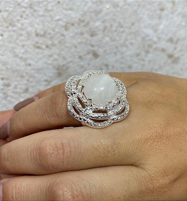 Anel pedra ágata banhado em prata