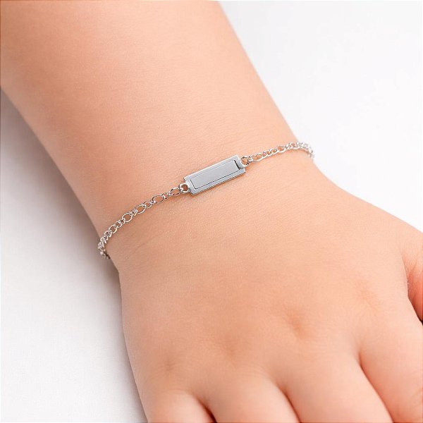 Pulseira infantil banhada em prata chapinha quadrada