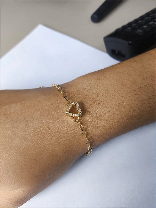 Pulseira banhada a ouro cravejado com zircônias