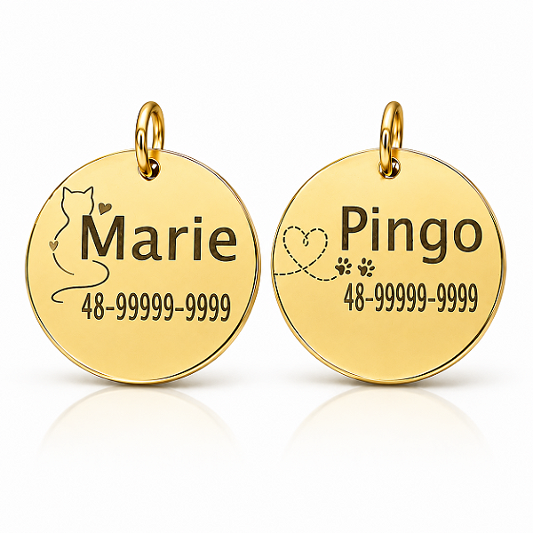 Pingente placa identificação PET personalizado dourado