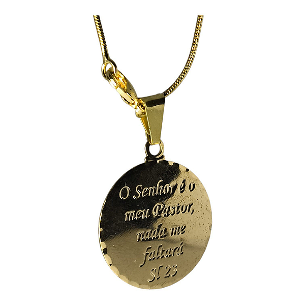Gargantilha Plaquinha Banhada a ouro "Salmos 23"