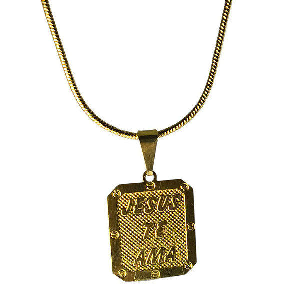 Gargantilha Plaquinha Banhada a ouro "Jesus te ama''