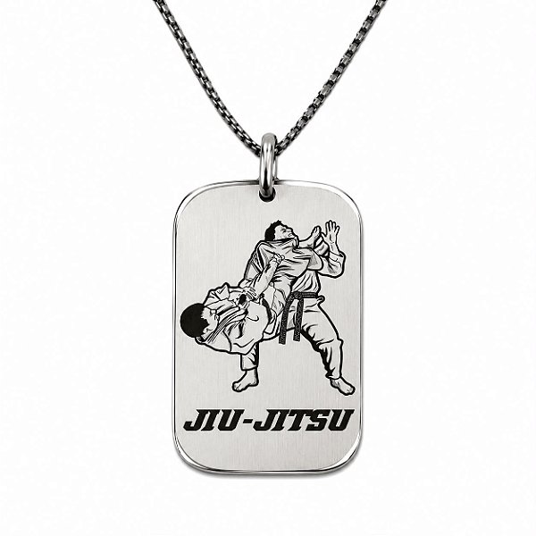 Corrente masculina com placa Jui-Jitsu em aço cirúrgico