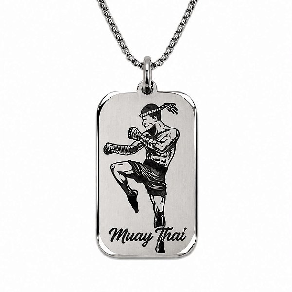 Corrente masculina com placa Muay Thai