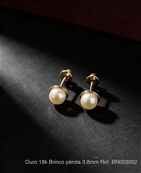 Brinco Pérola 3,8mm em Ouro 18K