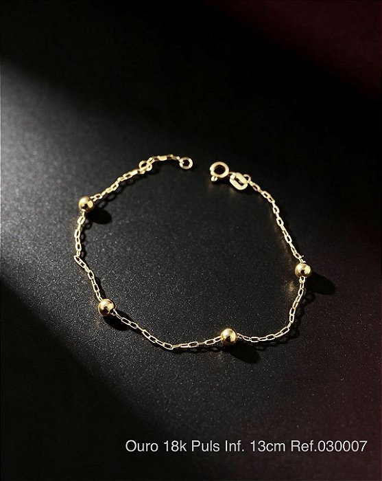 Pulseira Infantil em Ouro 18K com Esferas – 13cm