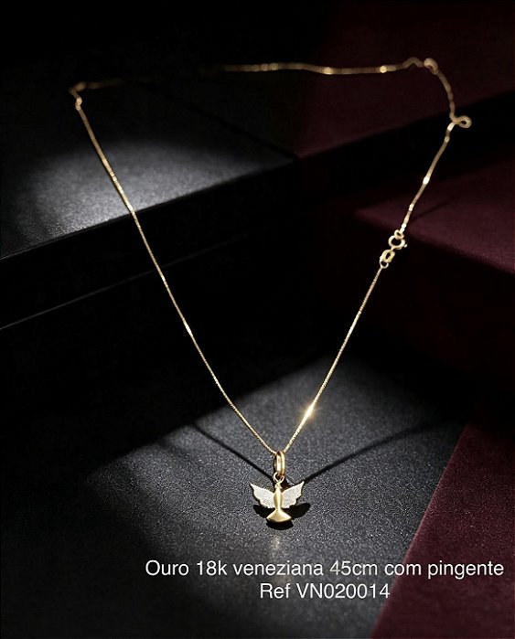 Colar Veneziana 45cm em Ouro 18K com Pingente Espírito Santo