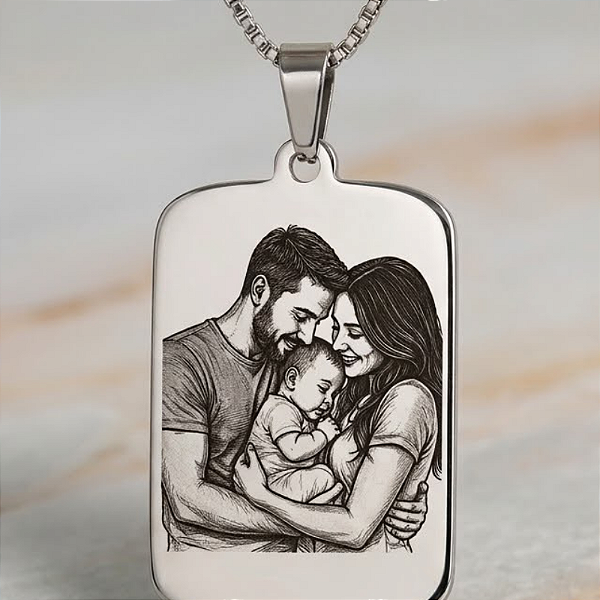 Corrente com Pingente Personalizado com Foto e Gravação a Laser