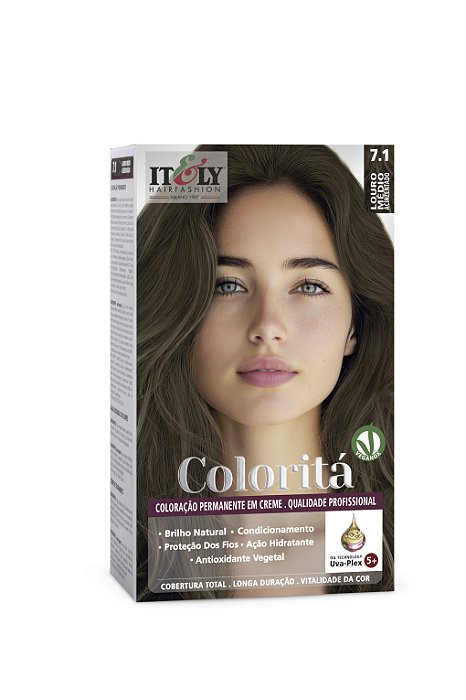 Coloração Profissional Permanente em Creme Coloritá 7.1 Louro Médio Acinzentado