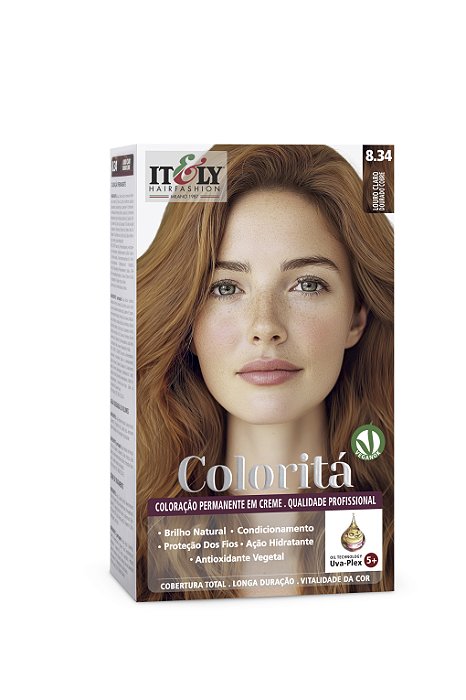 Coloração Itely Hair Fashion Profissional Louro Claro Dourado Cobre Permanente em Creme Coloritá 8.34