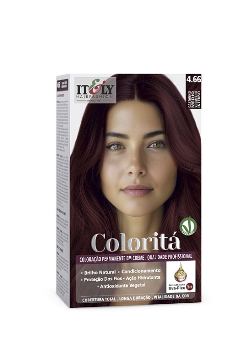 Coloração Itely Hair Fashion Profissional Permanente em Creme Coloritá 4.66 Castanho Médio Vermelho Intenso