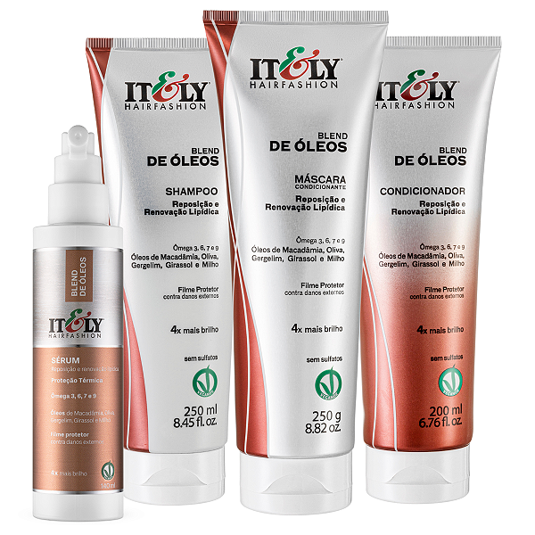 Itely Kit Blend de Óleos Shampoo Condiciondor e Máscara 250g Sérum 140ml 4 Itens