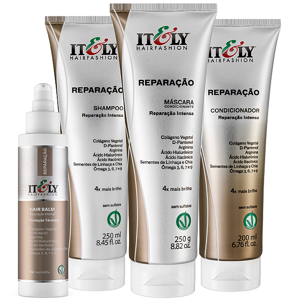 Itely Kit Reparação Shampoo Condiciondor e Máscara 250g Sérum 140ml 4 Itens