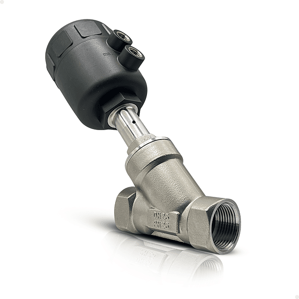 Válvula assento inclinado inox rosca 1 polegada + cabeçote termoplástico