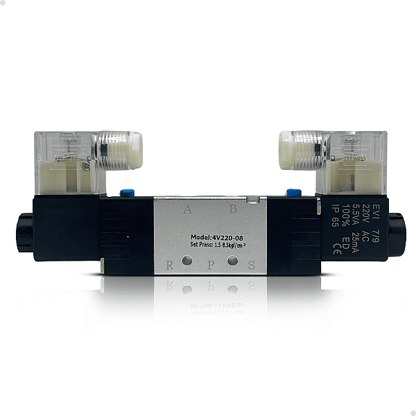 4V220-08 AC220V - VALVULA D. SOL. 5/2 VIAS 1/4" BSPP (ROSCAS 1/4" ESCAPES 1/8") 220VCA