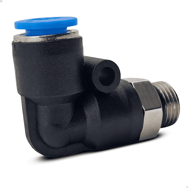 Conexão cotovelo giratório 6mm + rosca 1/4