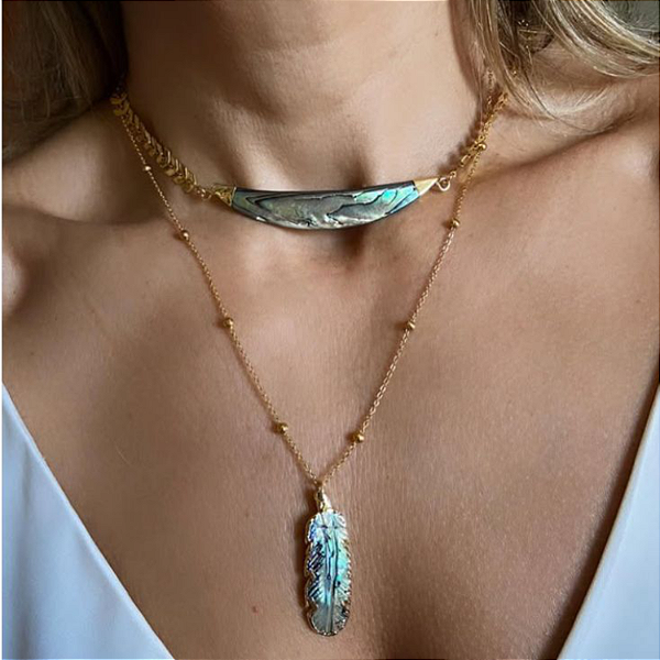 Gargantilha Meia Lua de Abalone Natural