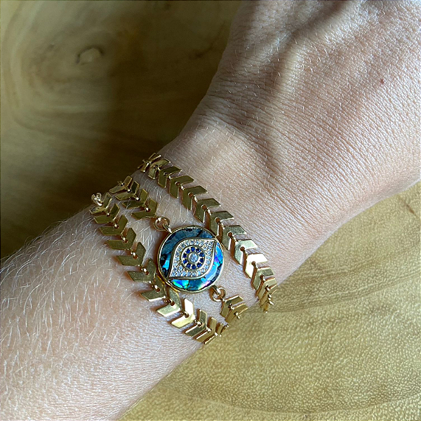 Gargantilha Olho Grego cravejado de Abalone Natural