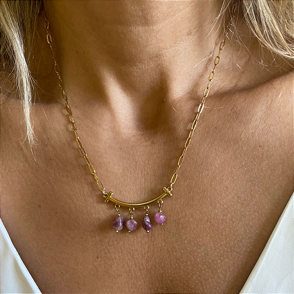 Colar Trave Turmalina Rosa