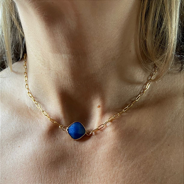 Gargantilha Lápis-lazúli na corrente lisa