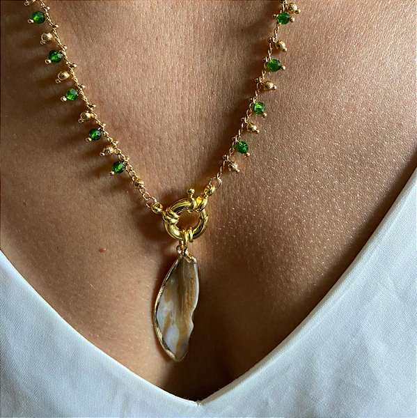 Colar Pétala de Madrepérola na corrente de diospídio