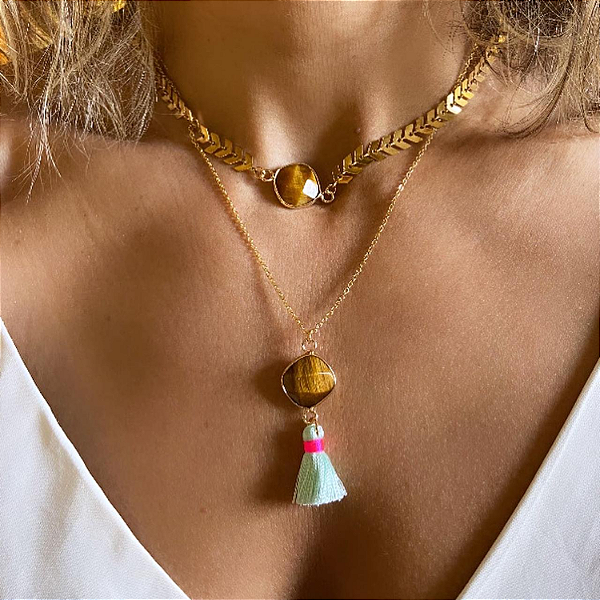 Gargantilha de Olho de Tigre Chevron