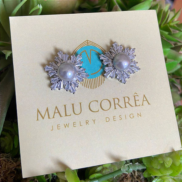 Brinco de navetes e pérola cinza