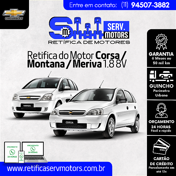 Retifica do Motor Corsa Montana Meriva 1.8 8V