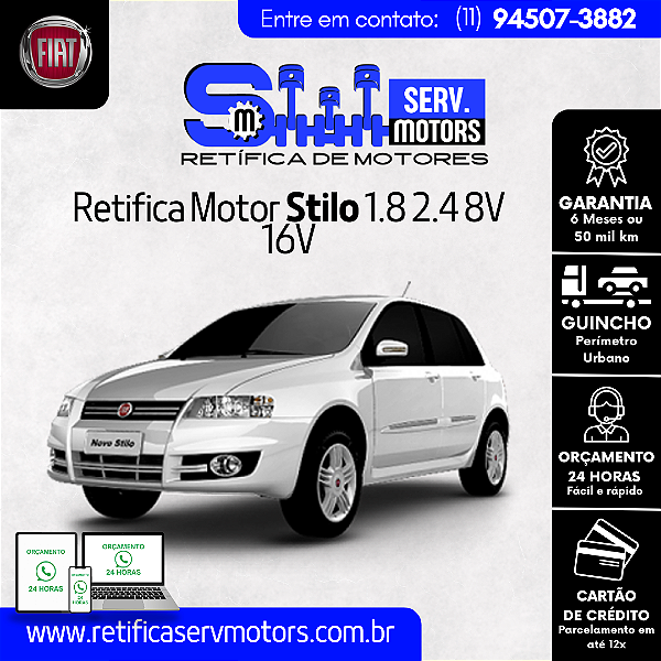 Retifica Motor Stilo 1.8 2.4 8V 16V