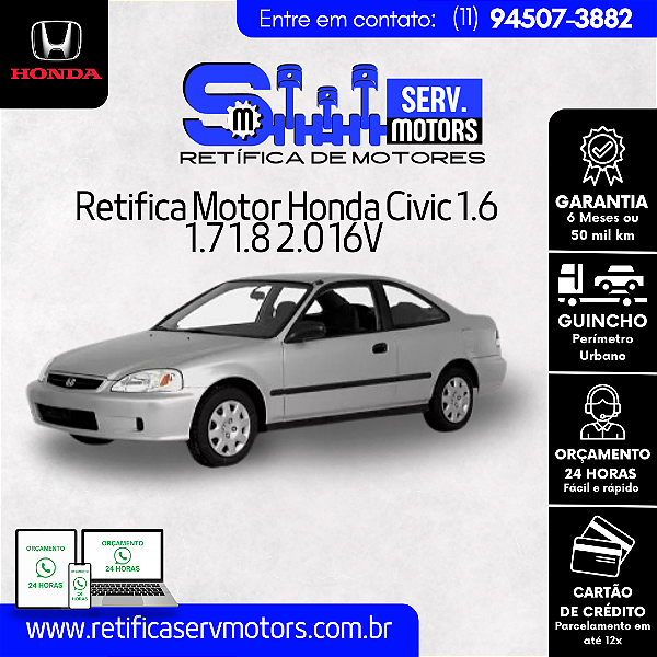 Retifica Motor Honda Civic 1.6 1.7 1.8 2.0 16V