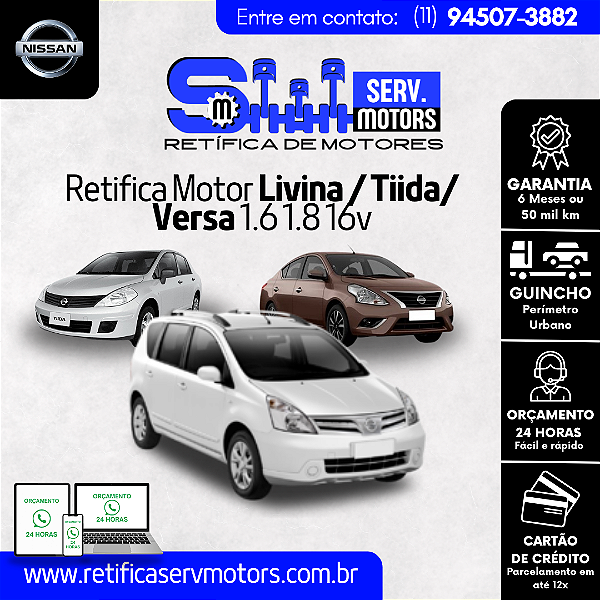 Retifica do Motor Livina Tiida Versa 1.6 1.8 16v