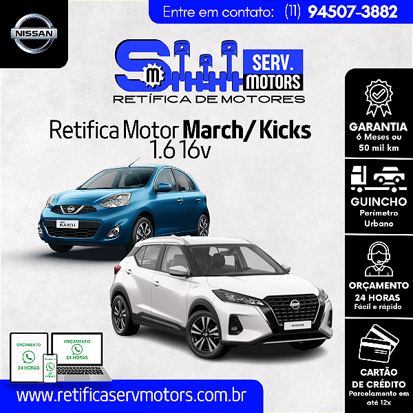 Retifica do Motor March Kicks 1.6 16v