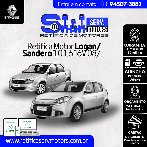 Retifica do Motor Logan Sandero 1.0 1.6 16V 08/...