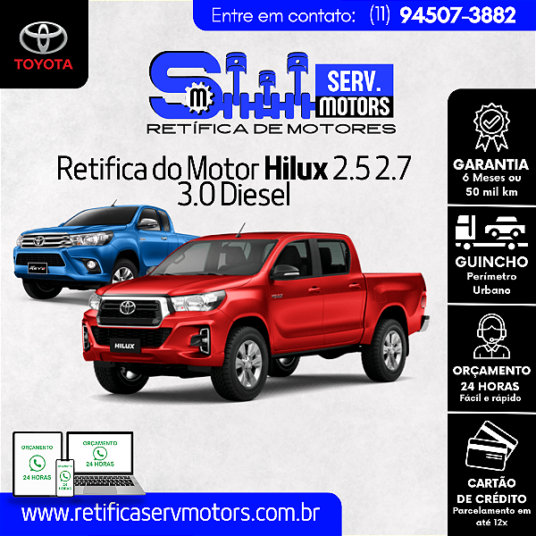 Retifica do Motor Hilux 2.5 2.7 3.0 Diesel