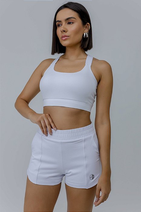 Shorts sobreposição branco branco P