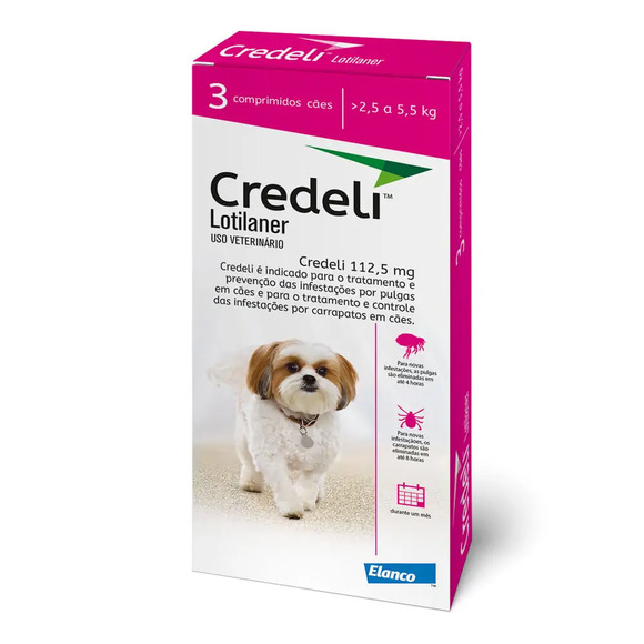 Antipulgas e Carrapatos Credeli 112,5mg Cães 2,5 a 5,5kg 3 comprimidos