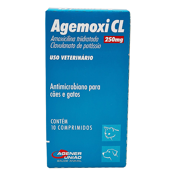 Antibiótico Agemoxi Cl 50 Mg para Cães e Gatos 10 Comprimidos