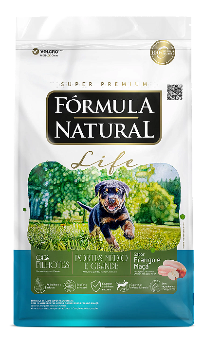 Fórmula Natural Super Premium Life Cães Filhotes Portes Médio e Grande Sabor Frango e Maçã 15kg