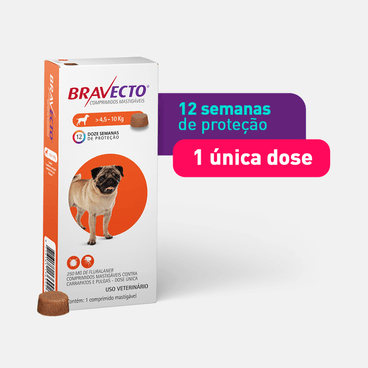 Antipulgas e Carrapatos Bravecto 4,5 a 10 kg para Cães 250mg 1 comprimido
