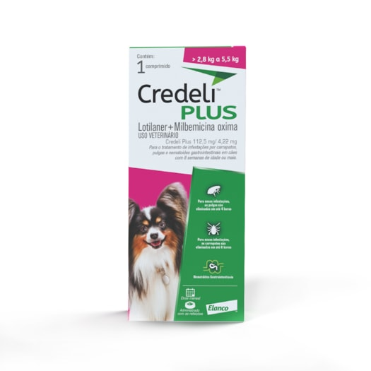Antipulgas e Carrapatos Credeli Plus Cães 2,8kg a 5,5kg 1 comprimido