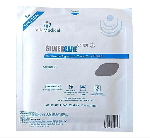 Curativo de Alginato de Cálcio e Prata 10cm x 10cm Unidade - Silvercare - Vita Medical