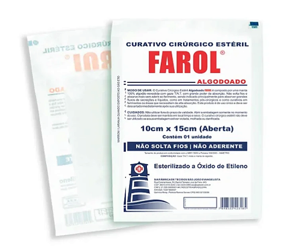 Curativo Cirúrgico Algodonado Estéril 10cm x 15cm - Farol